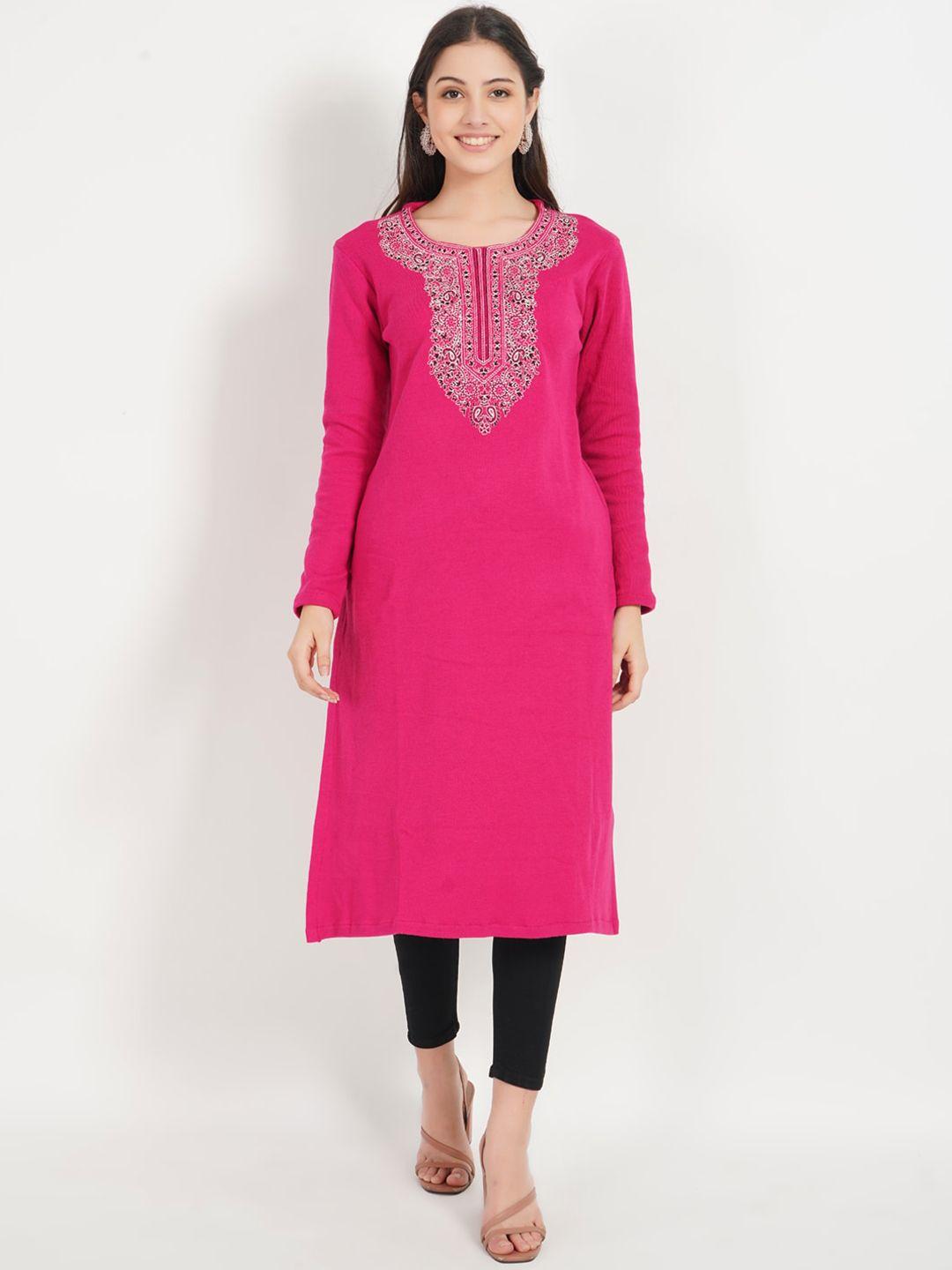 shereen women ethnic embroidered straight woolen kurta