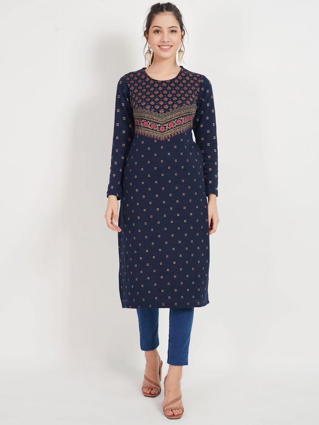 shereen women ethnic printed straight woolen kurta