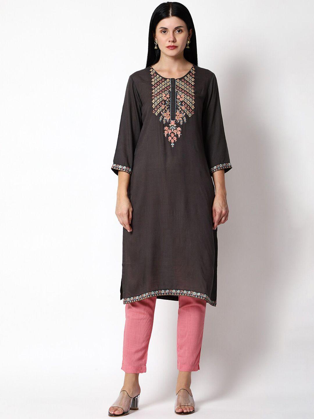 shereen women grey embroidered kurta with trouser