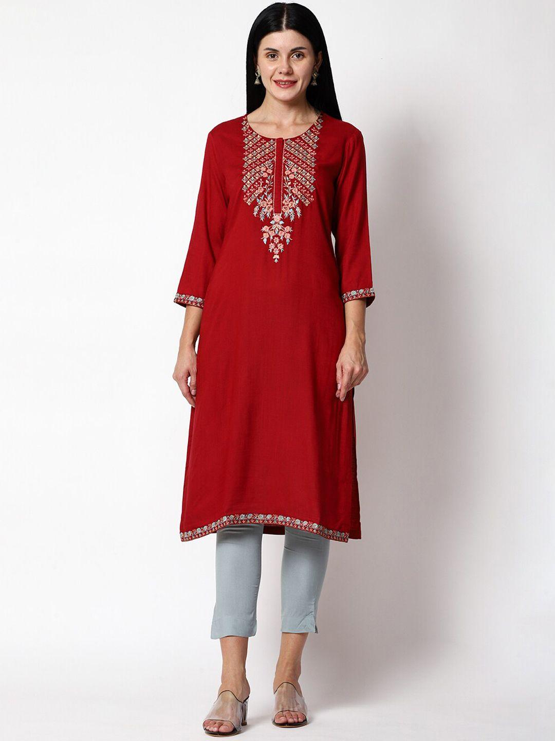 shereen women maroon paisley embroidered kurta with trousers