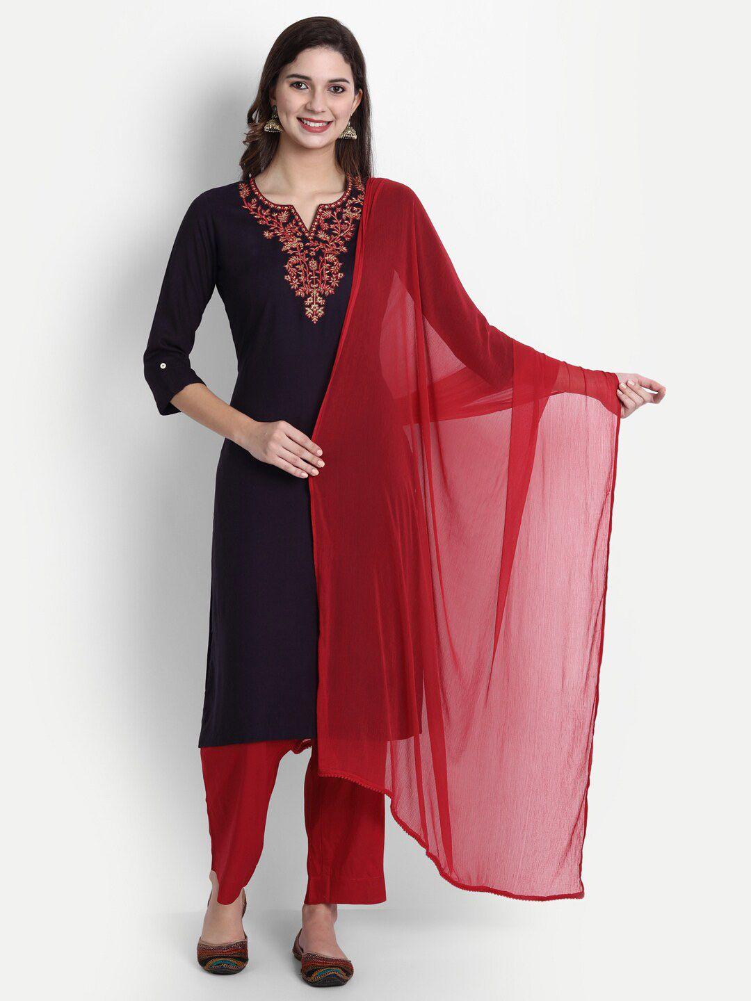 shereen women navy blue ethnic motifs yoke design kurta with palazzos & with dupatta