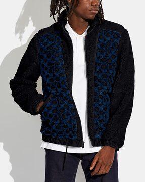 sherpa art-deco patterned high-neck slim jacket