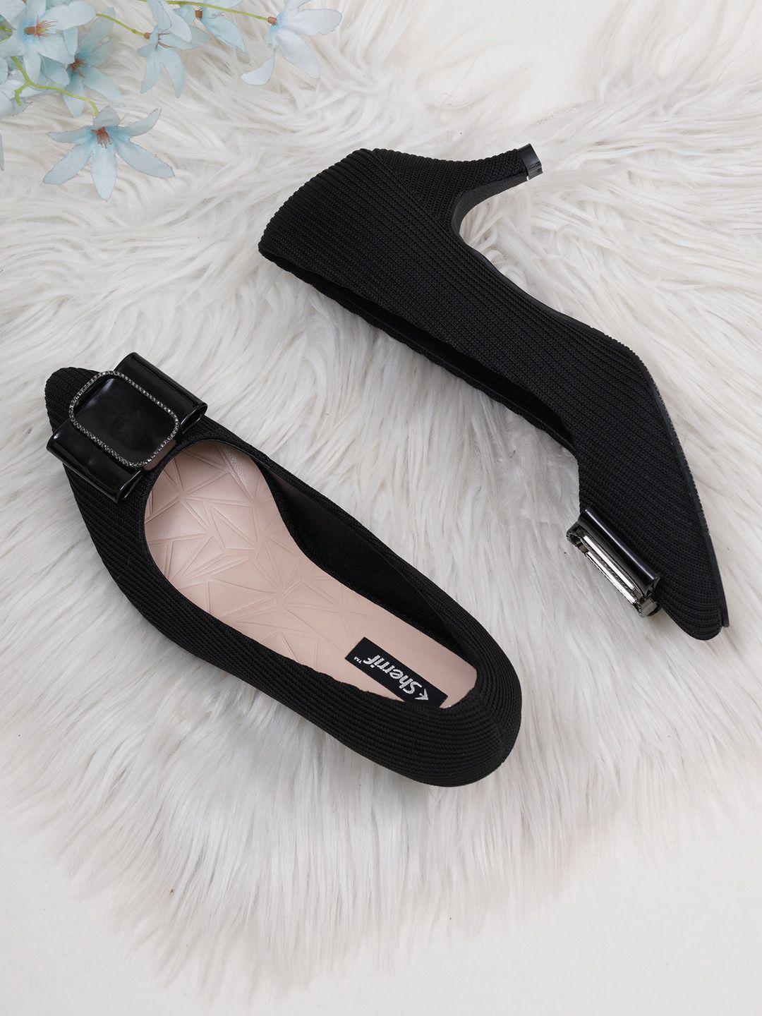 sherrif shoes black bow embellished kitten pump heels