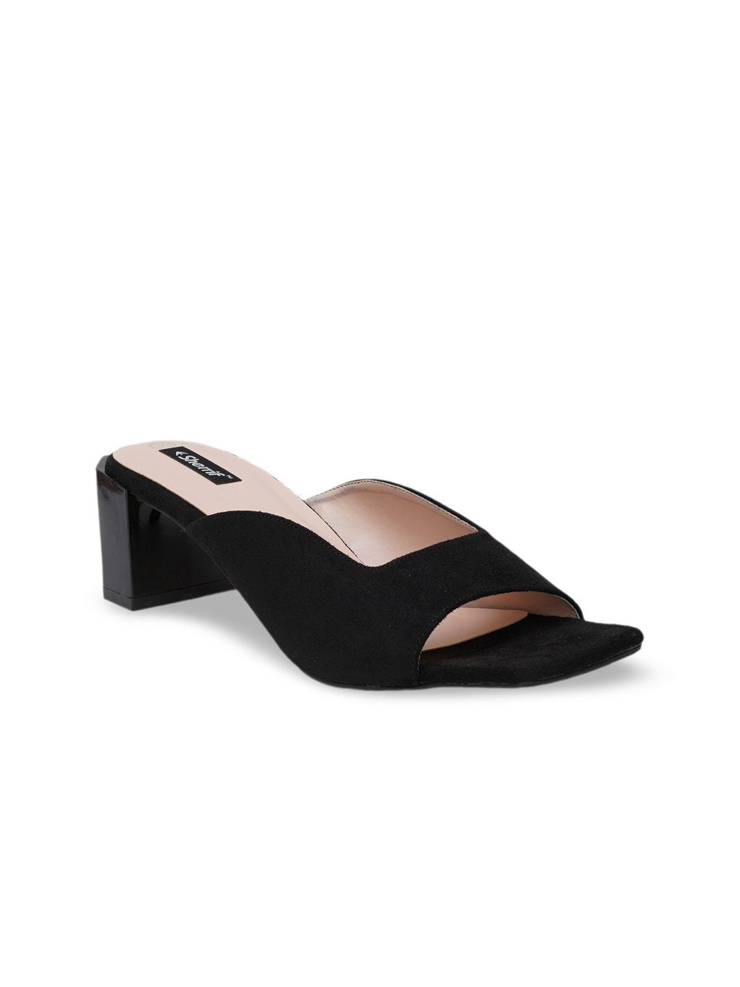 sherrif shoes black colourblocked party block mules with buckles