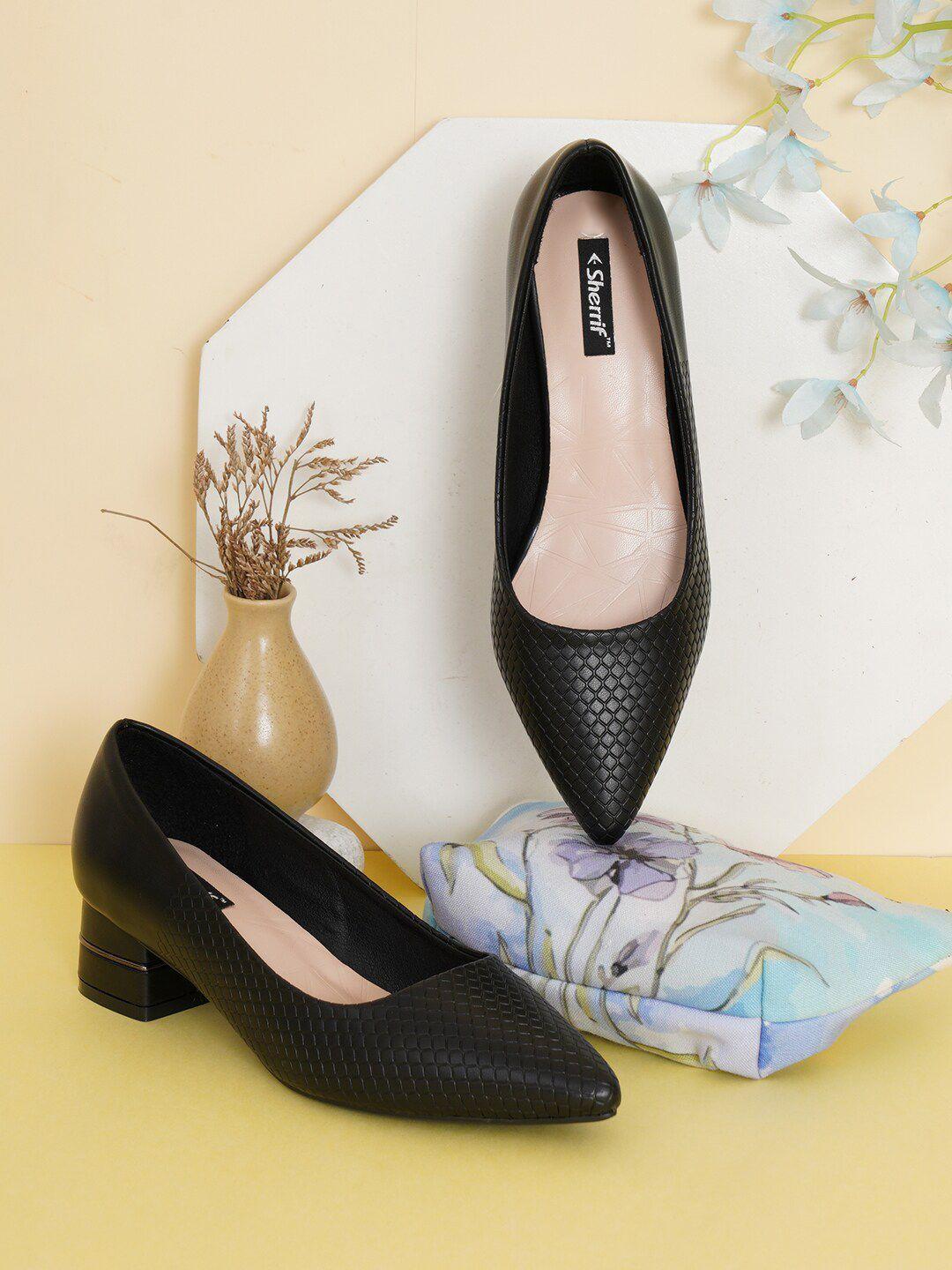 sherrif shoes black textured party block pumps