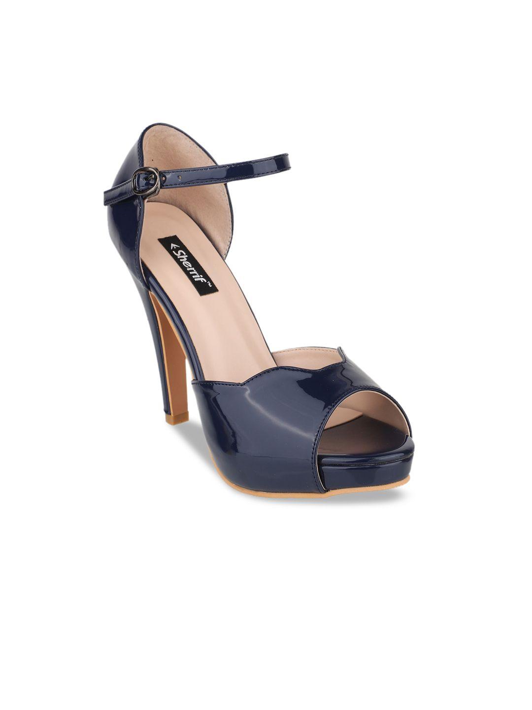 sherrif shoes navy blue stiletto peep toes