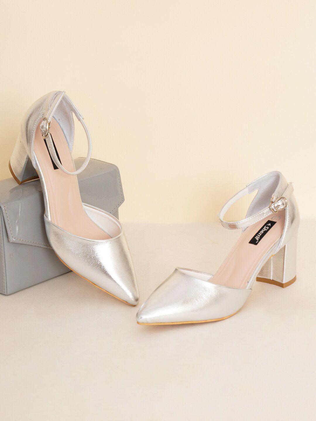 sherrif shoes pointed toe party block heels with ankle loop