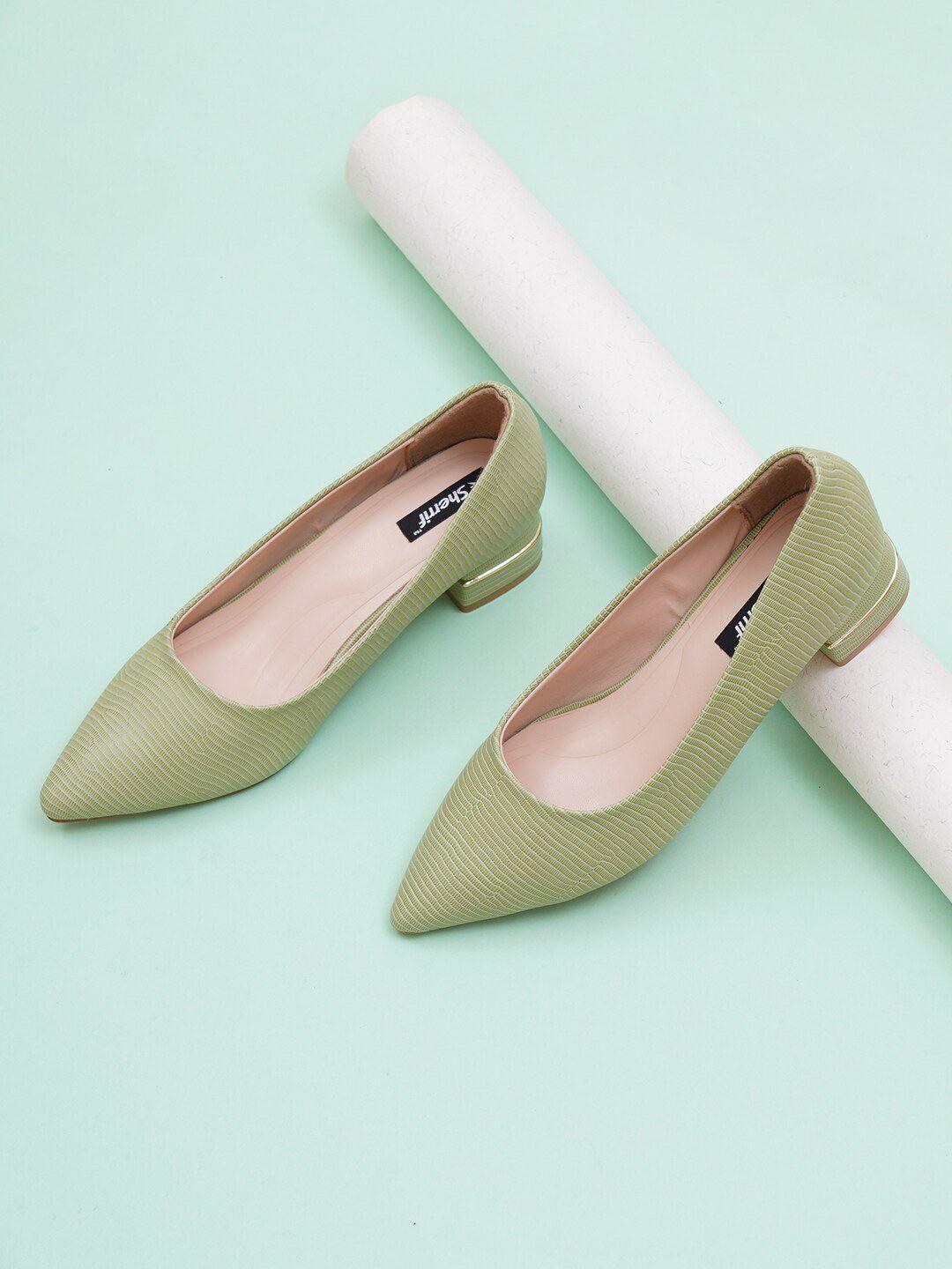 sherrif shoes textured pointed toe block heels pumps