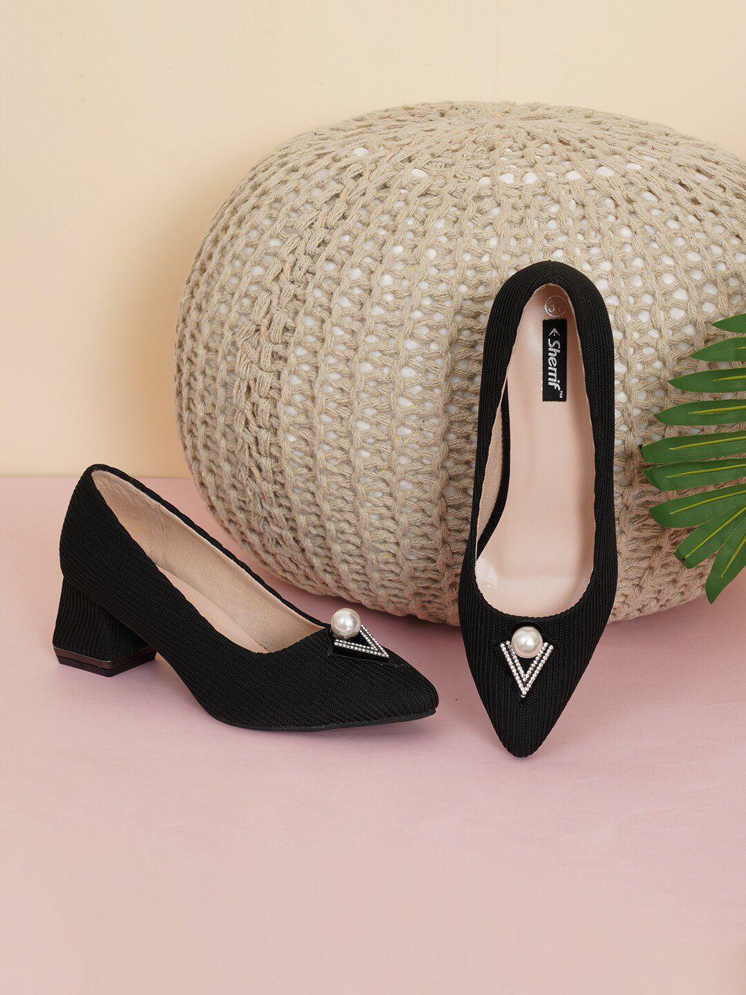 sherrif shoes women black embellished party block pumps