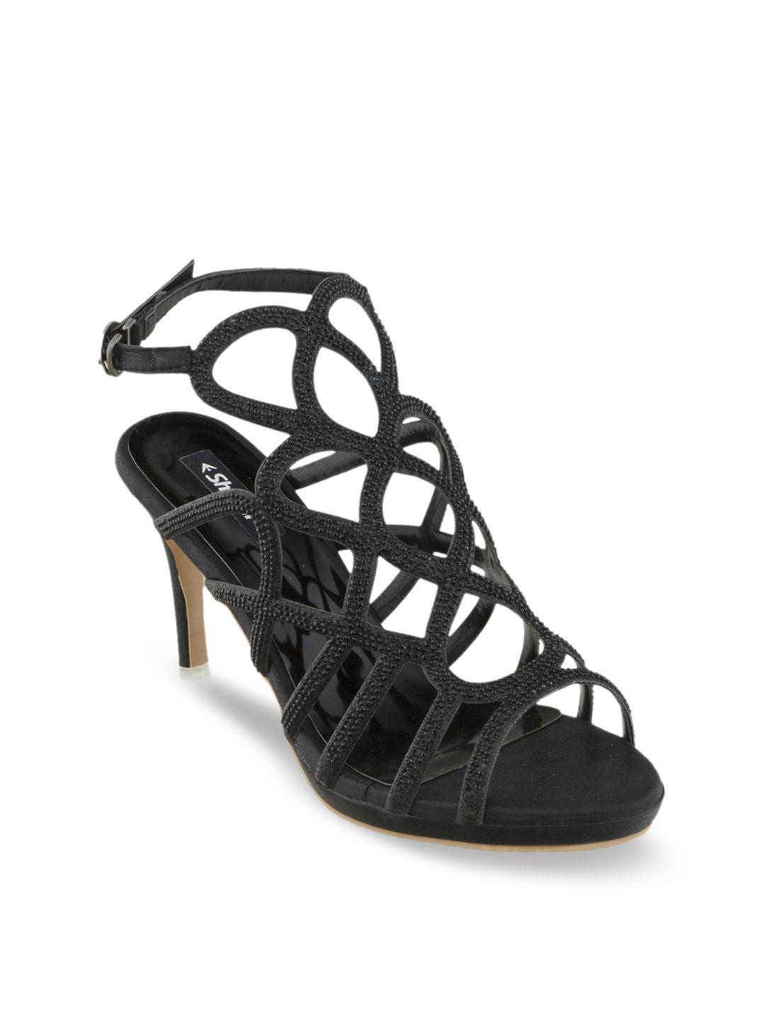 sherrif shoes women black solid heels