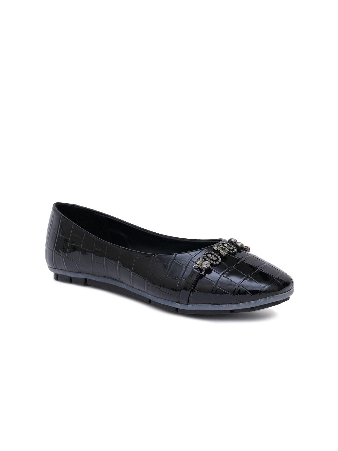 sherrif shoes women black textured ballerinas