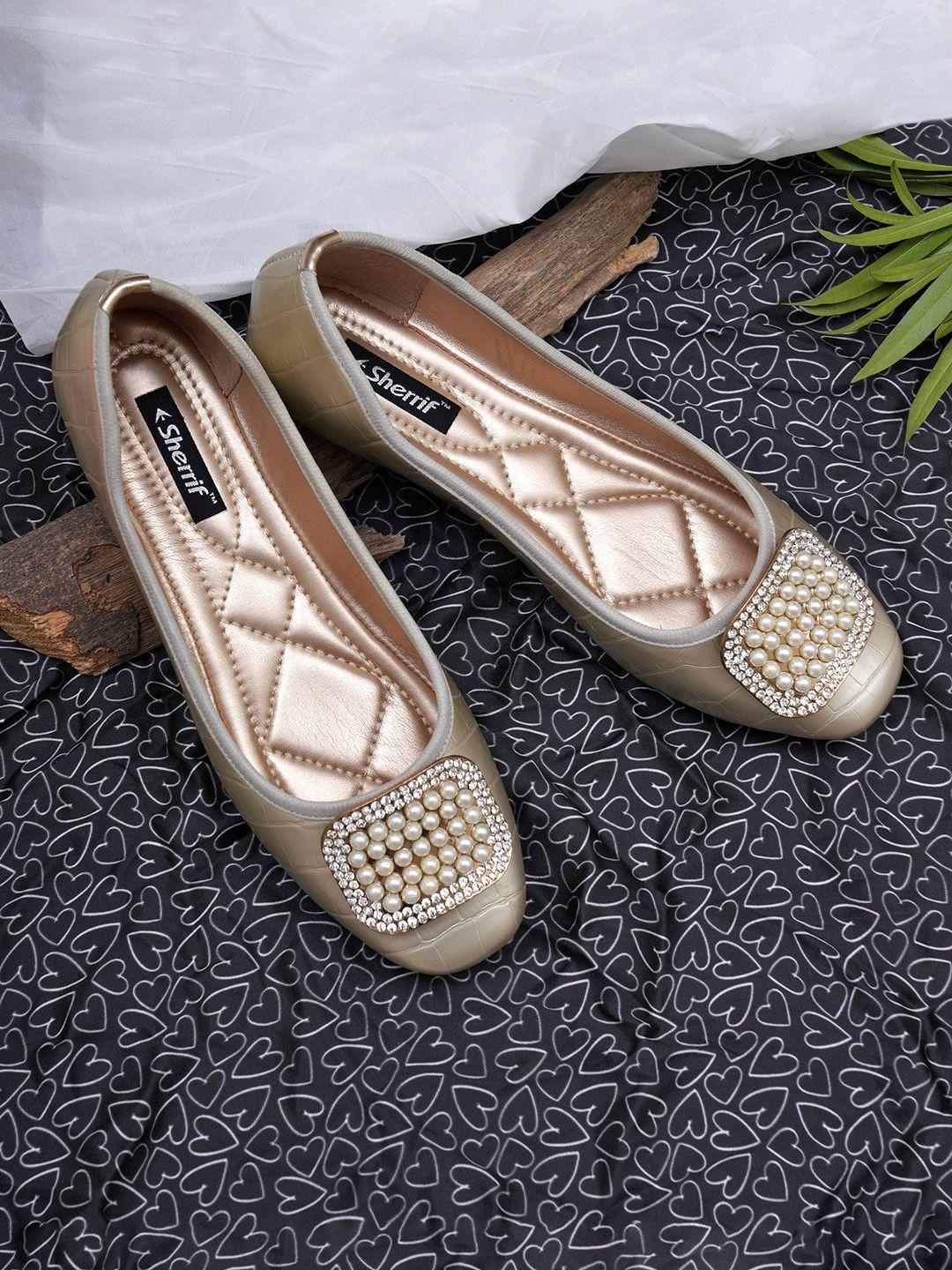 sherrif shoes women gold-toned embellished ballerina flats