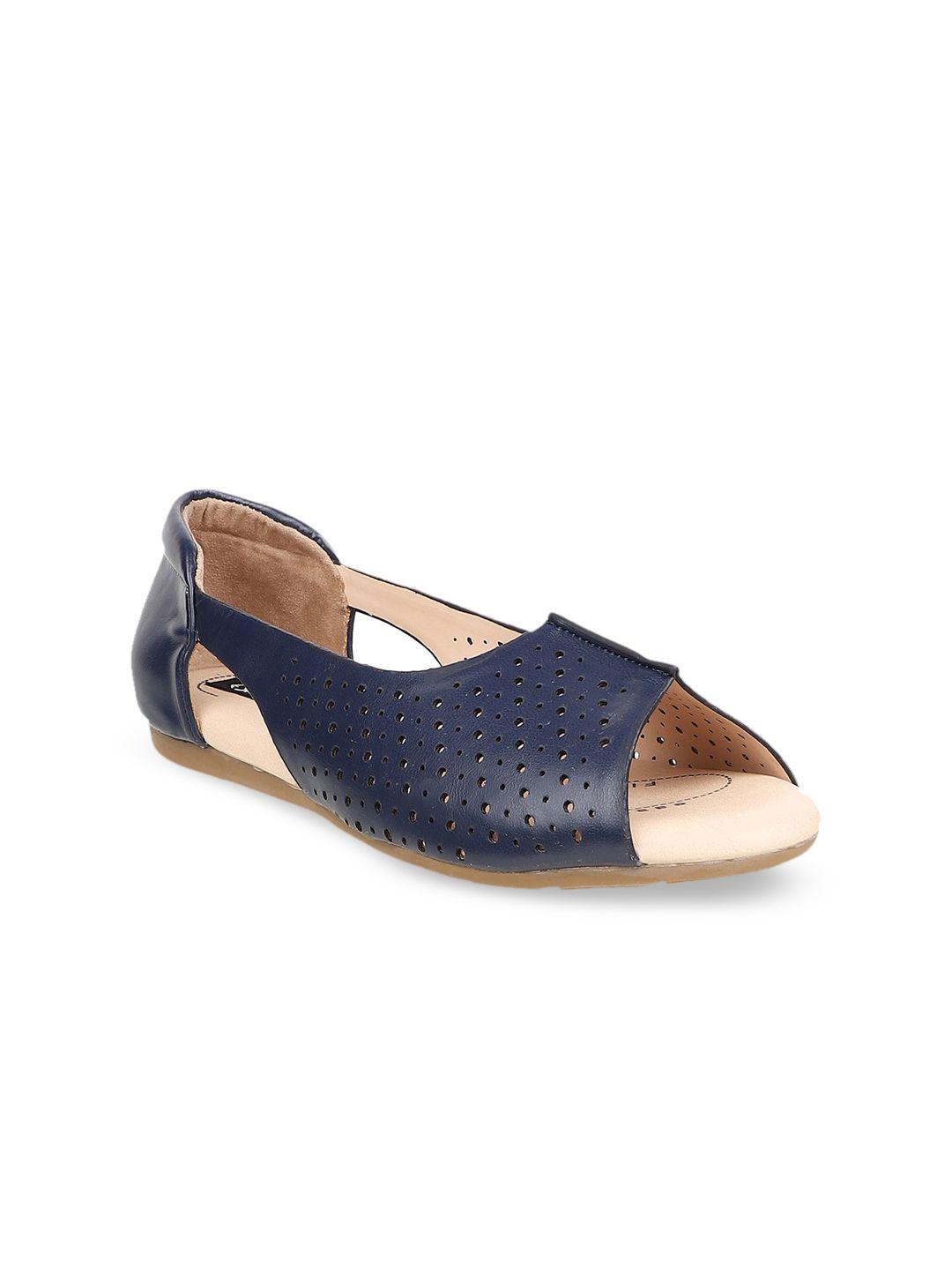 sherrif shoes women navy blue solid open toe flats