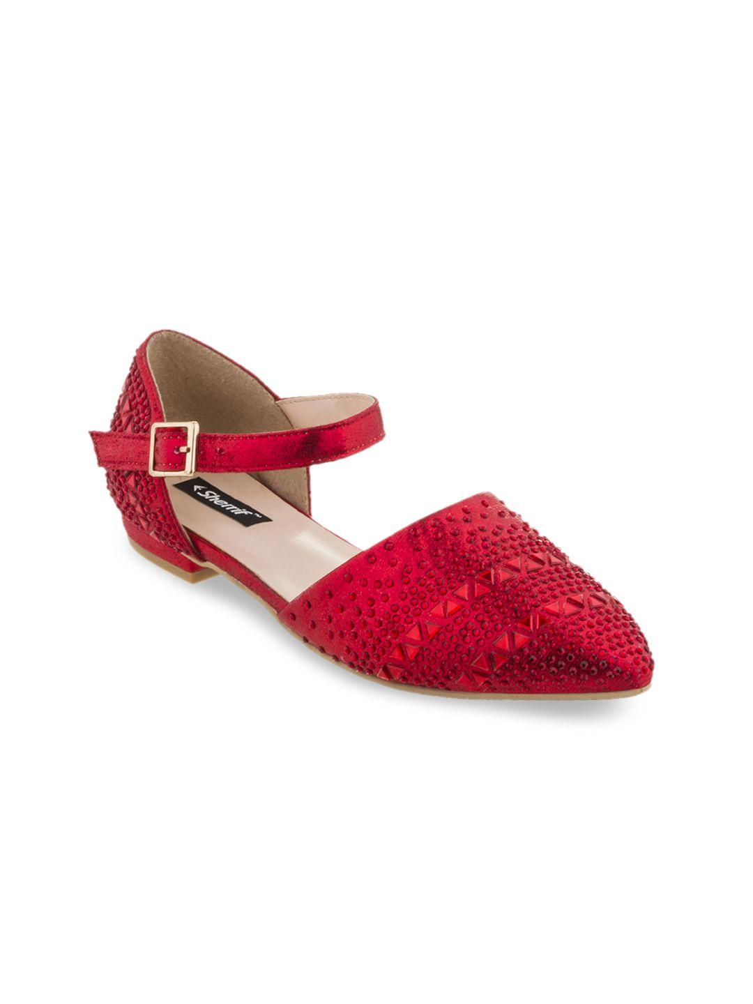 sherrif shoes women red woven design flats