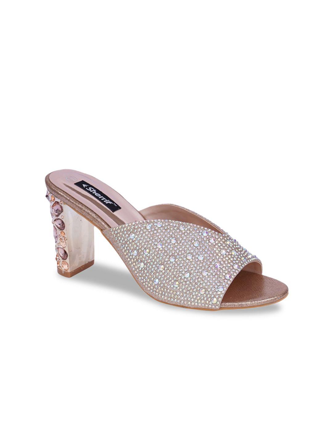sherrif shoes women silver-toned & pink embellished block heels
