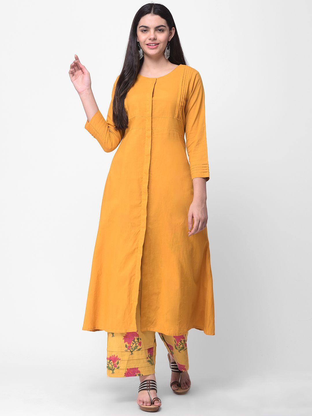 sheryl women mustard yellow solid kurta with palazzos