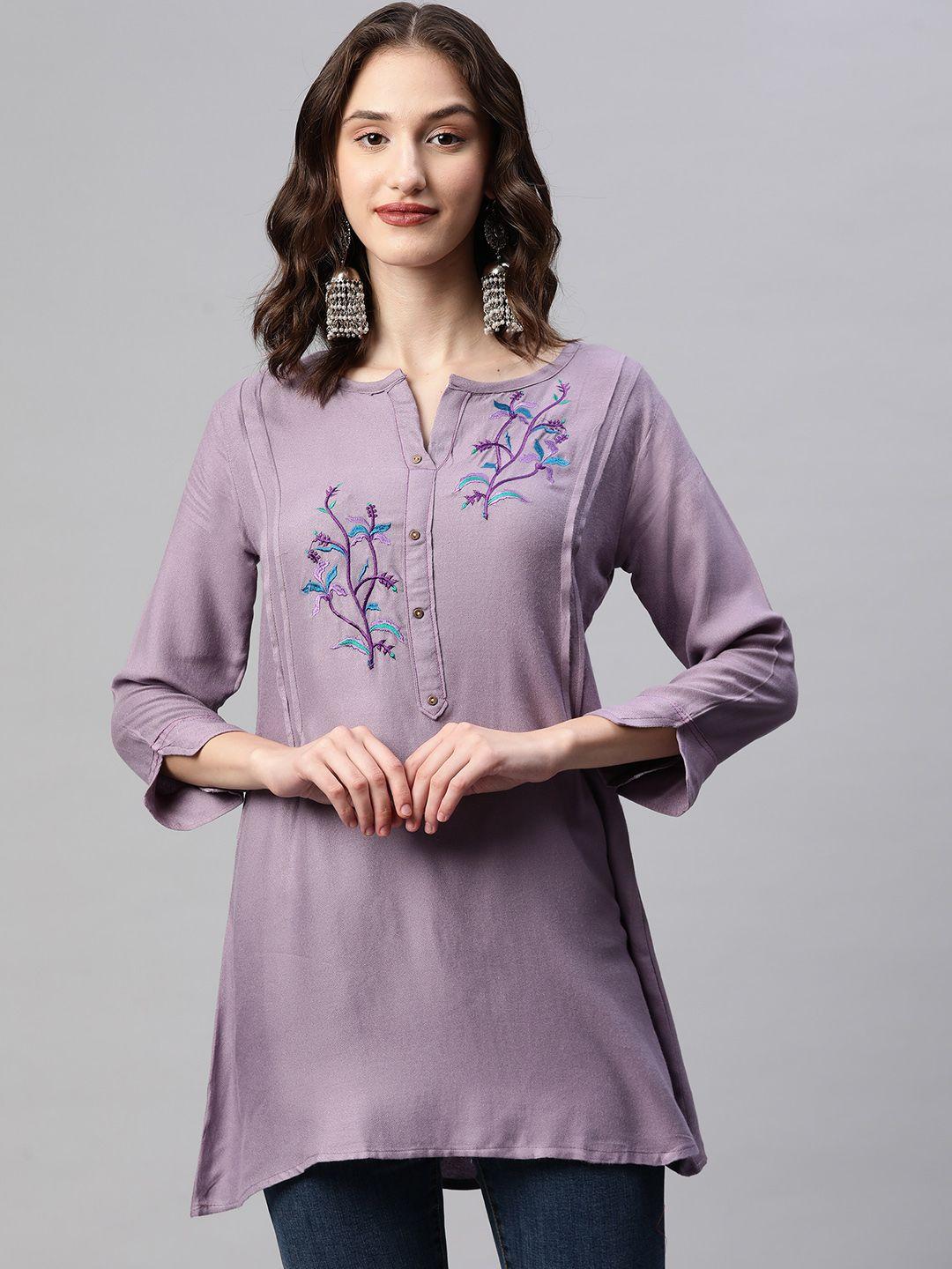 shewill lavender viscose rayon embroidered tunic