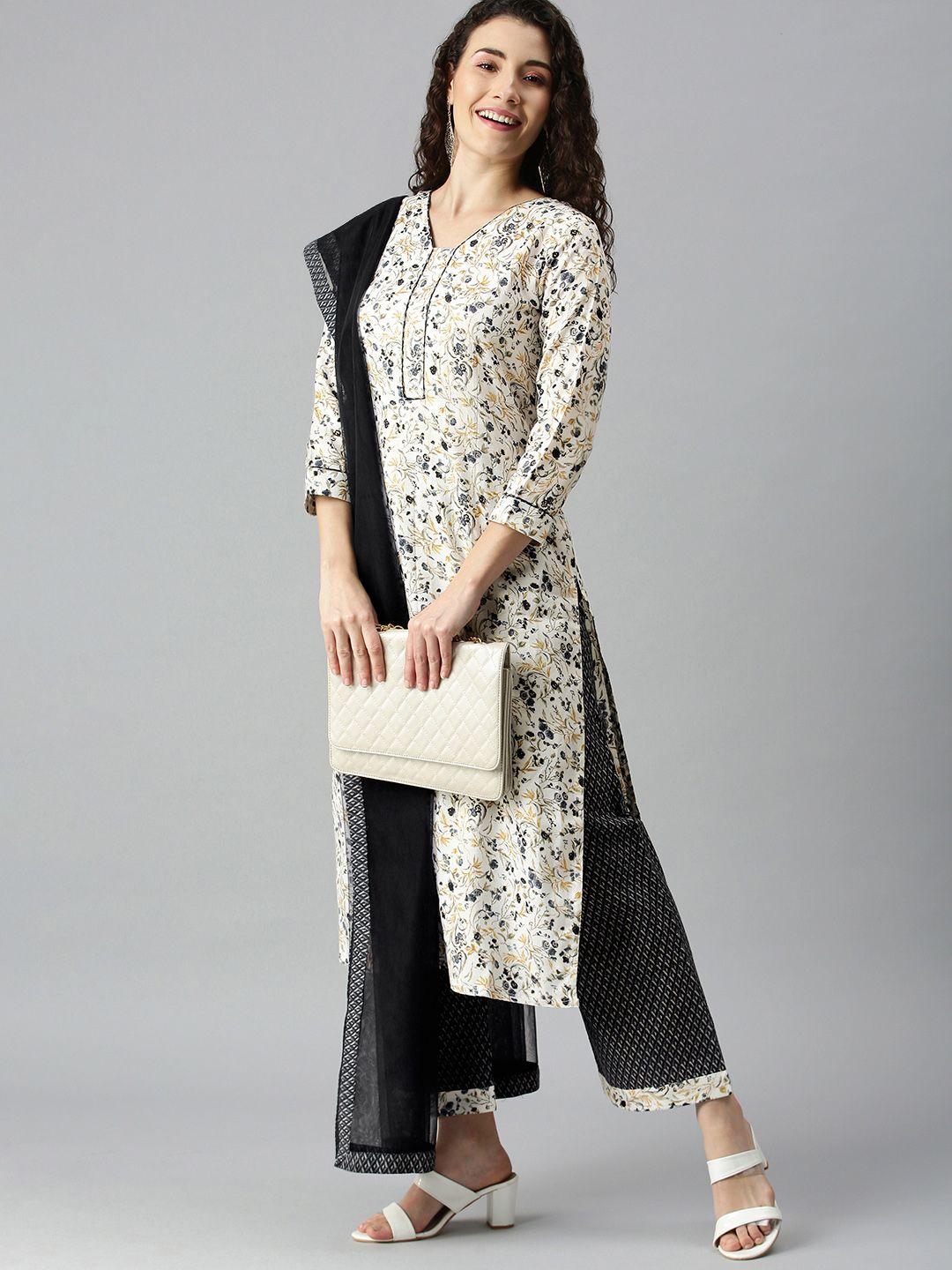 shewill black & white printed unstitched dress material