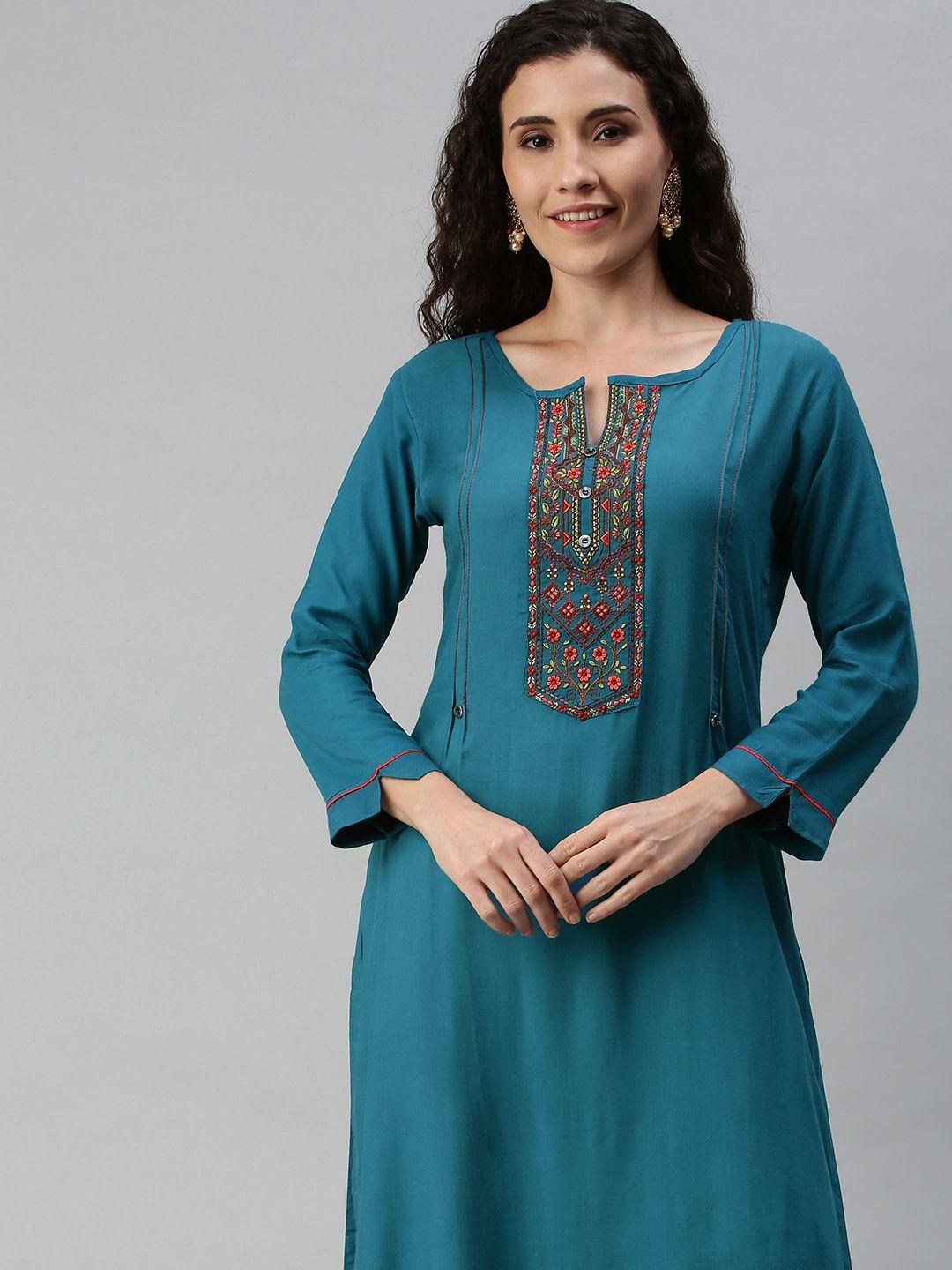 shewill women teal kurta