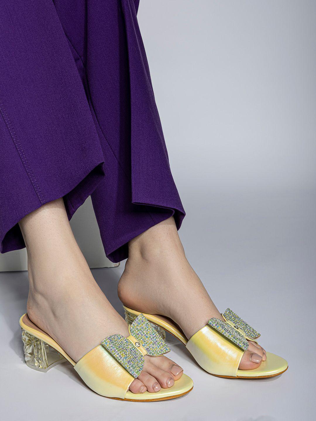 shezone-bow-embellished-block-heels