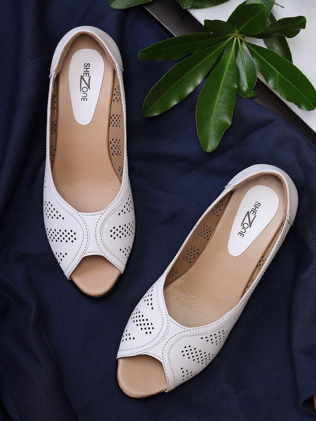shezone white wedge peep toes with laser cuts