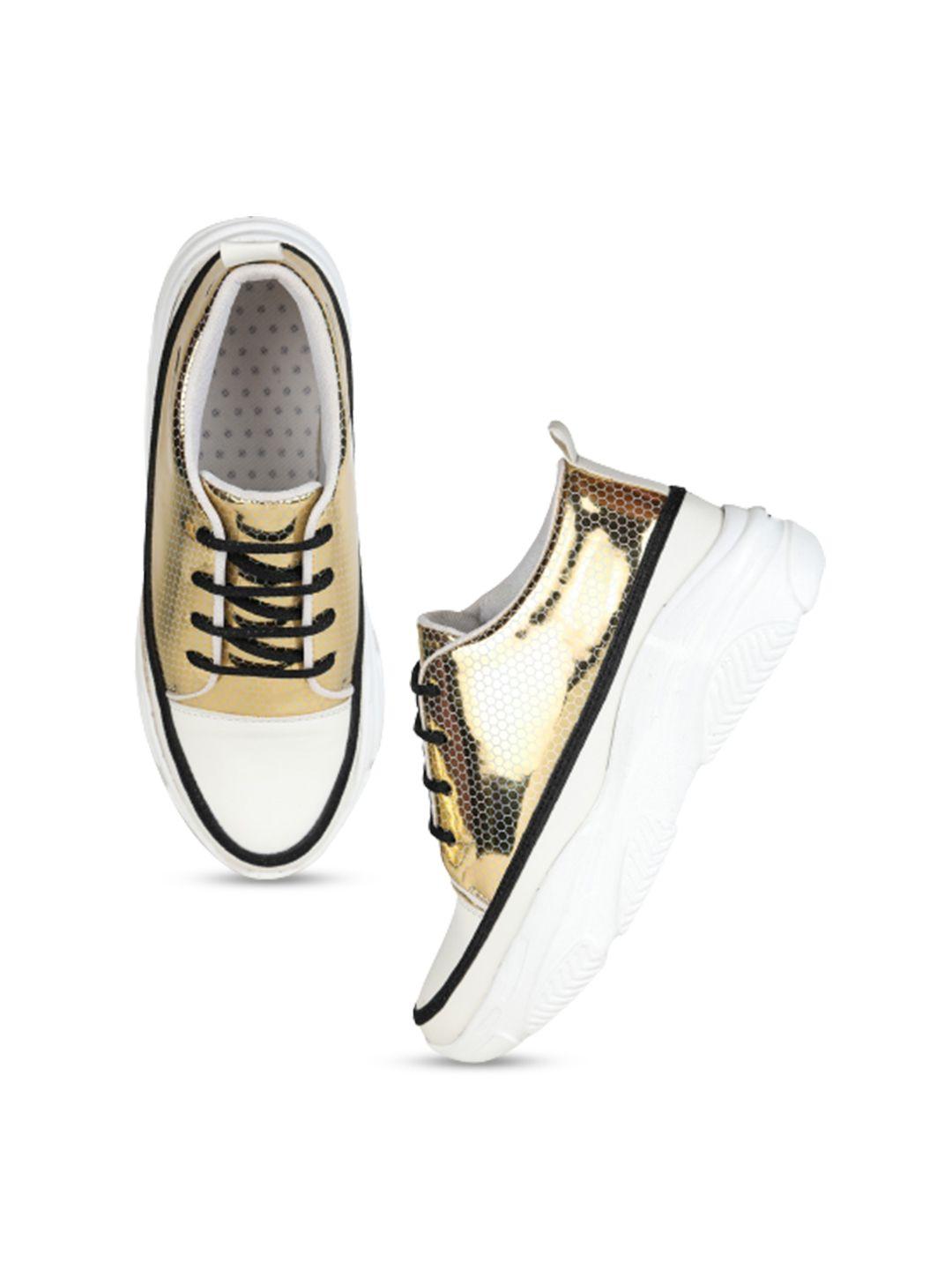 shezone women gold-toned textured sneakers