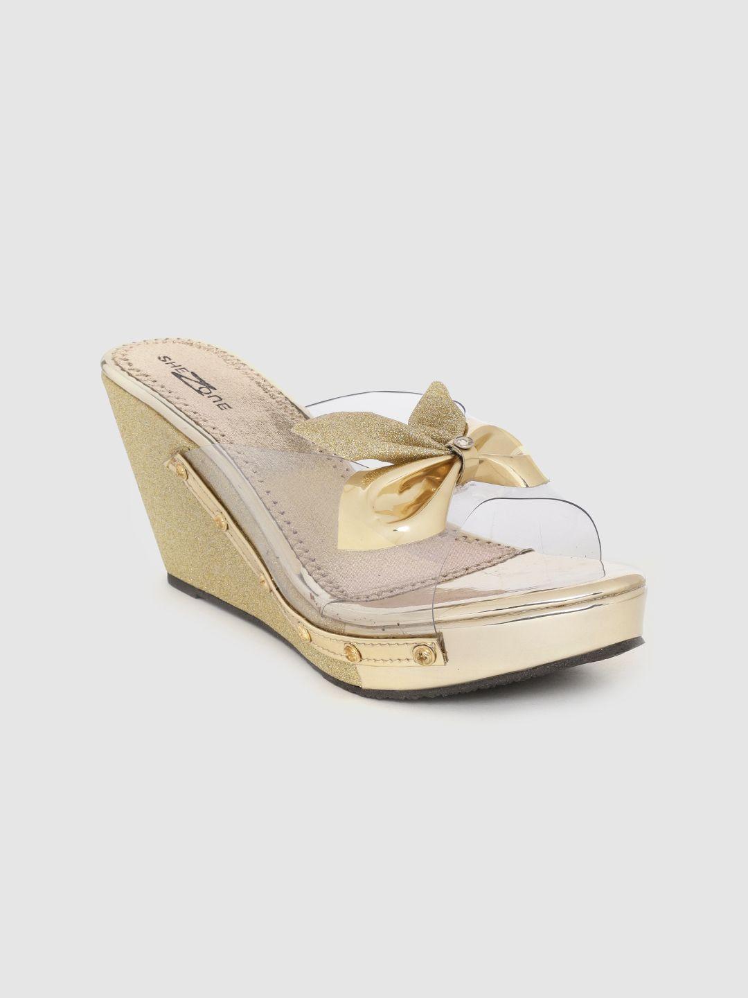 shezone women transparent & gold-toned bow detail heels