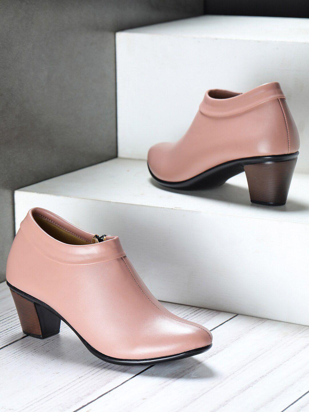 shezone peach-coloured block boots