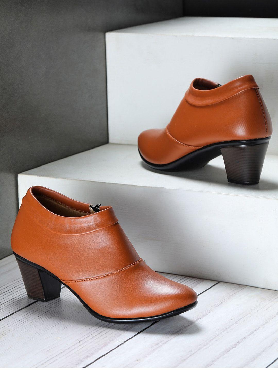shezone tan brown solid block boots