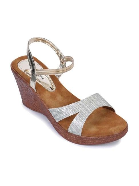 shezone women's golden ankle strap wedges