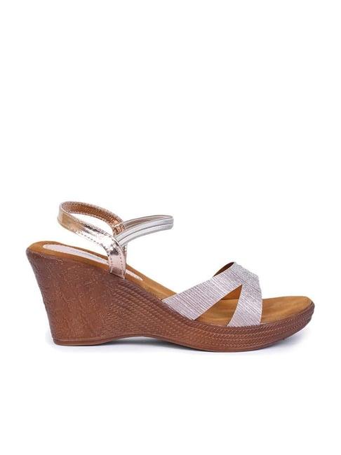 shezone women's rose gold ankle strap wedges