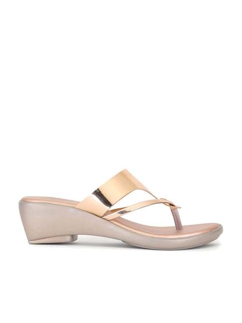 shezone women's rose gold thong wedges