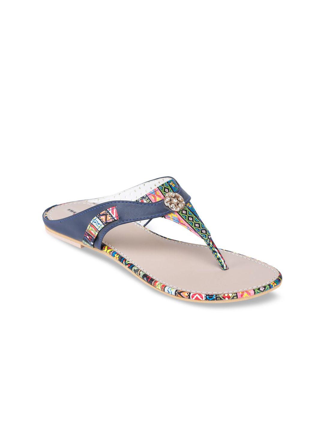 shezone women blue & pink printed t-strap flats