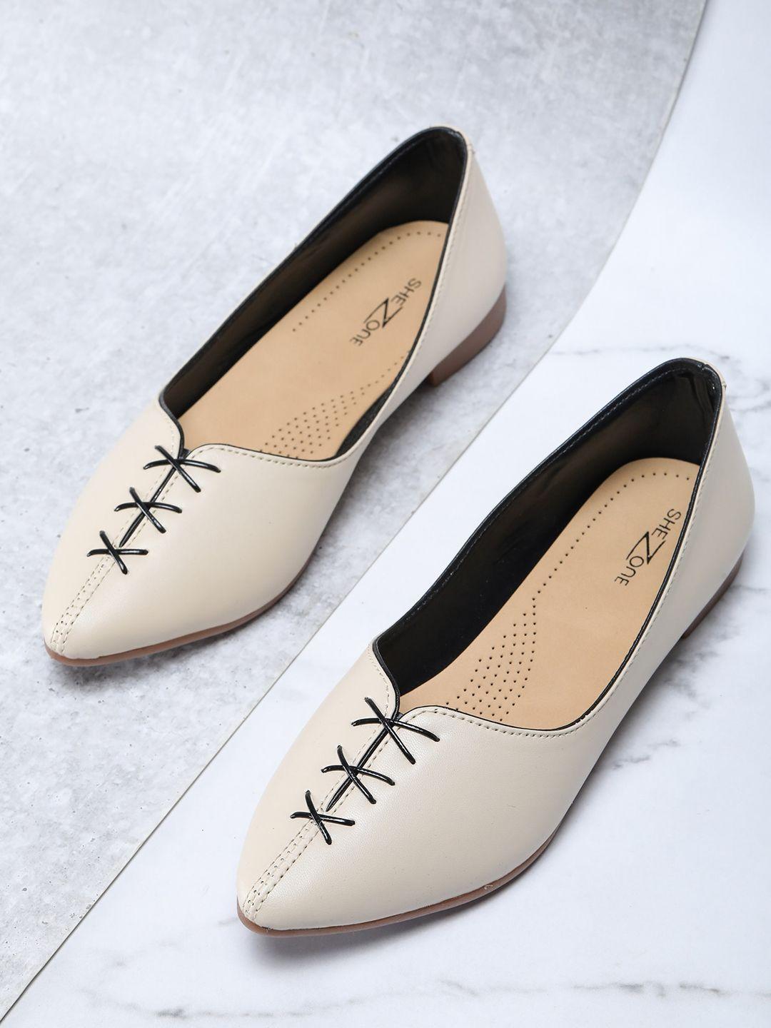 shezone women cream-coloured ballerinas flats