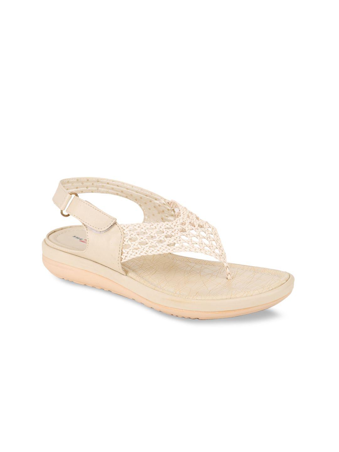 shezone women cream-coloured t-strap flats