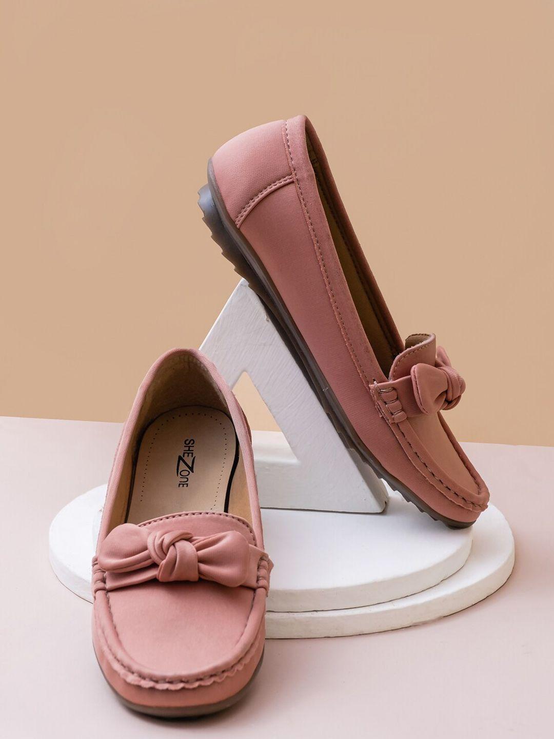 shezone women peach-coloured ballerinas with bows flats