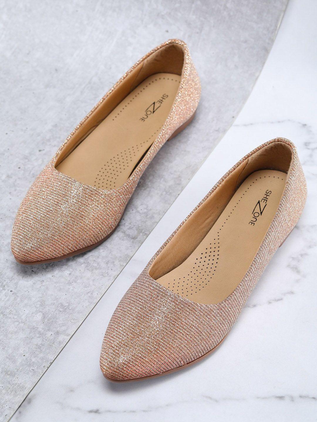 shezone women rose gold printed ballerinas flats