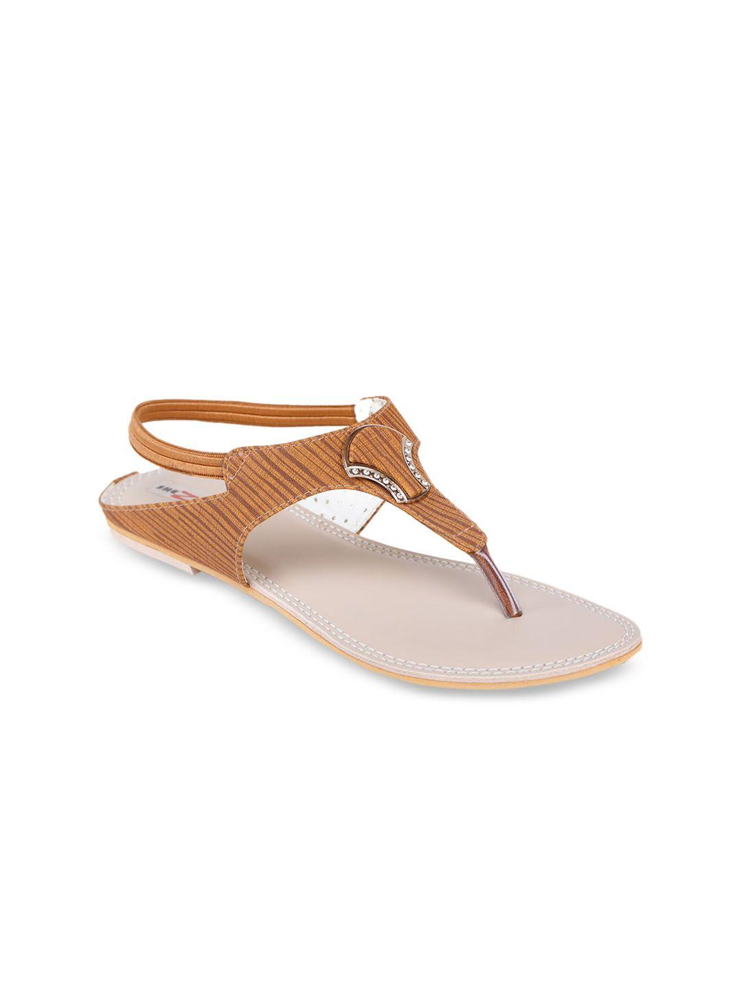 shezone women tan solid t-strap flats