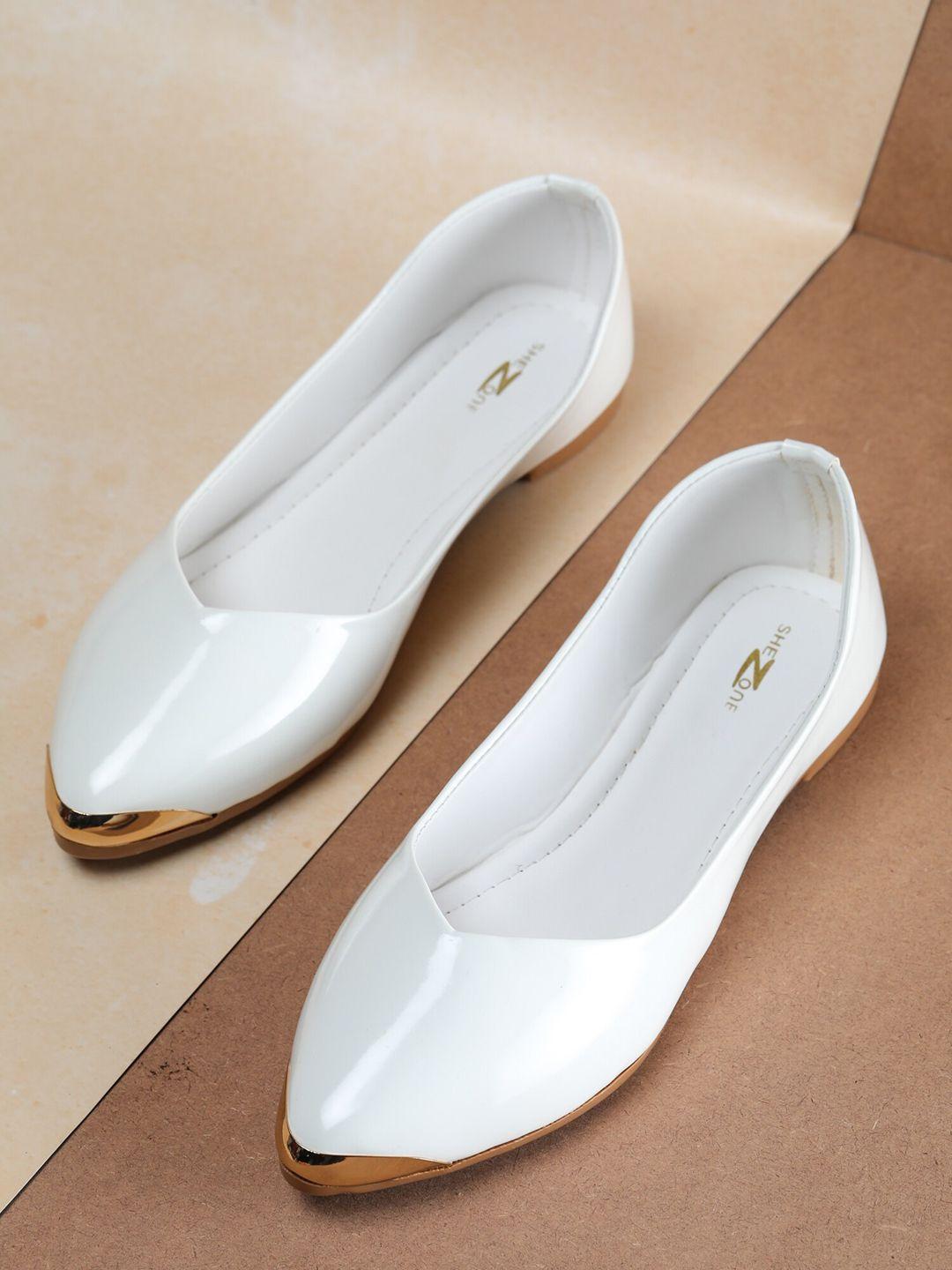 shezone women white ballerinas