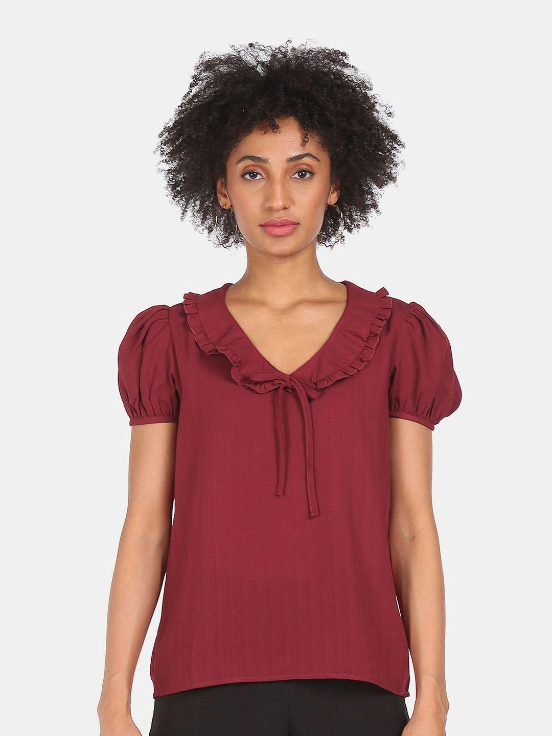 shffl red tie-up neck top