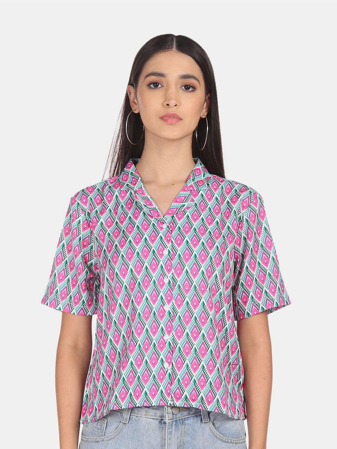 shffl women pink & green geometric print top