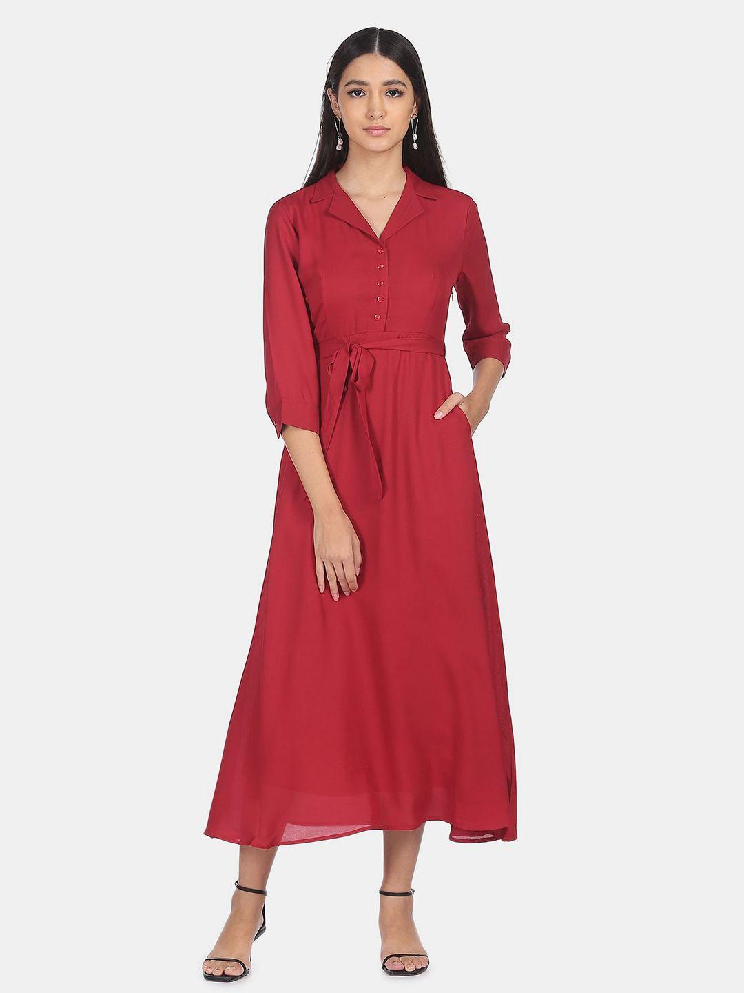 shffl women red notch lapel collar shirt maxi dress