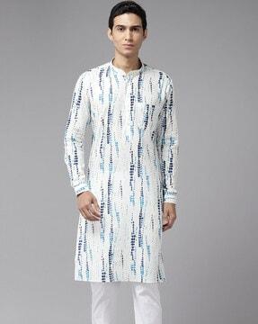 shibori print long kurta with patch pocket