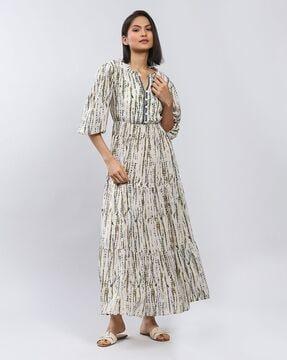 shibori print tiered maxi dress