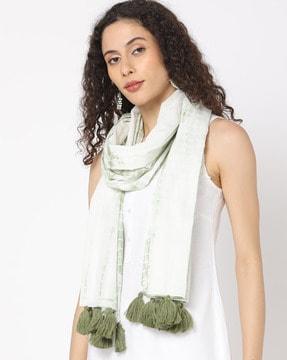 shibori printed stole with tassel detail