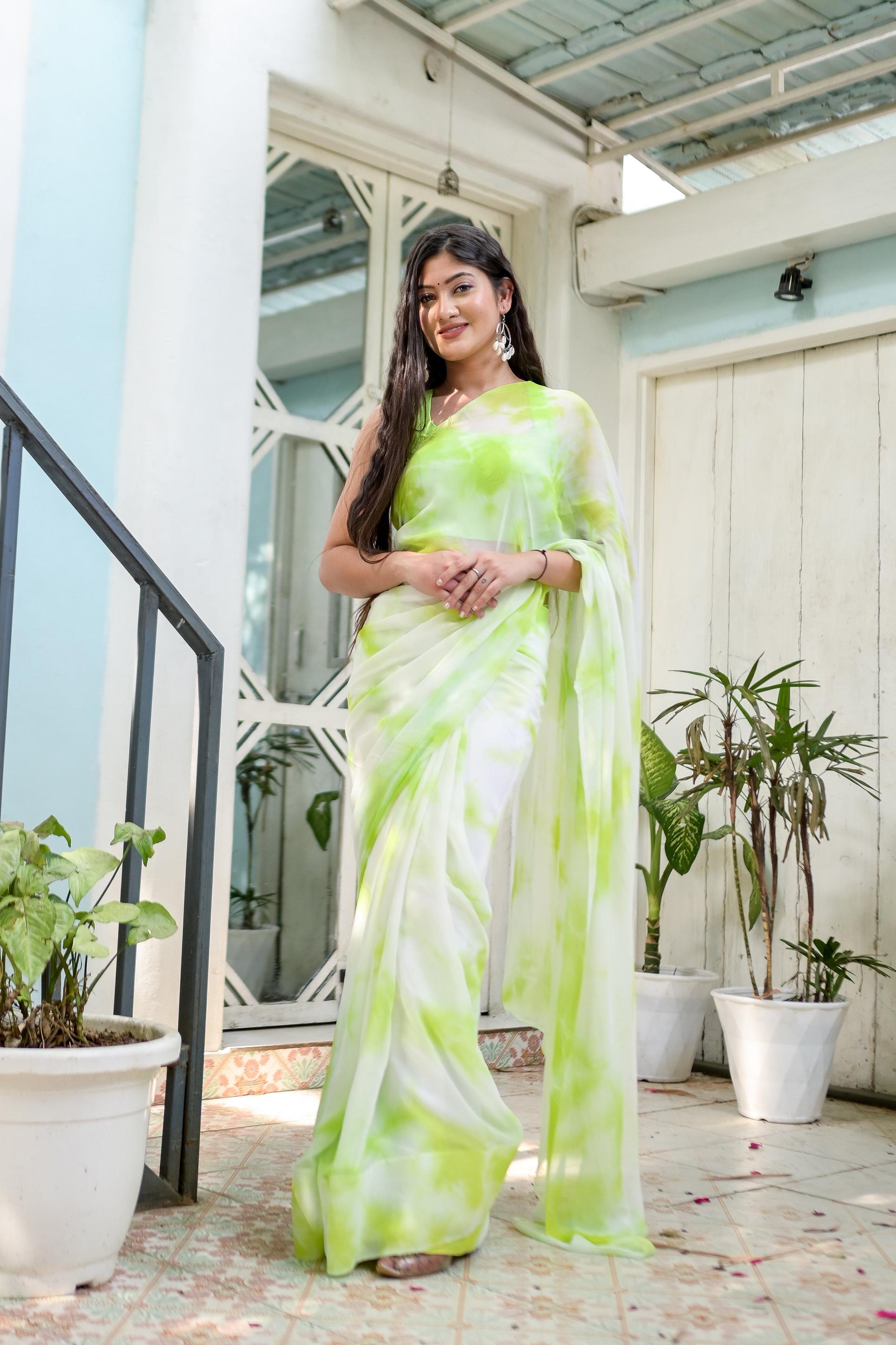 shibori serenity (hand dyed shibori chiffon saree)