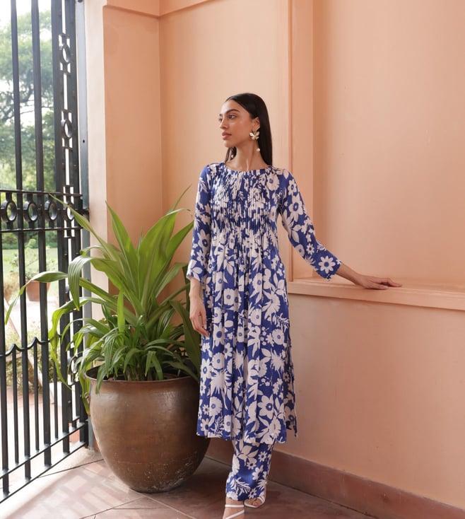 shibui blue beyond dreams oasis print flamingo kurta