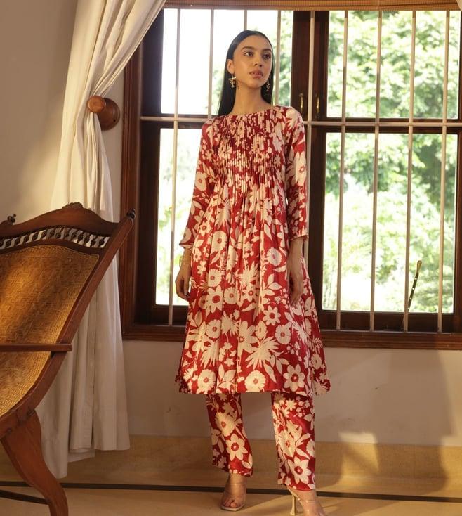 shibui red beyond dreams oasis print flamingo kurta