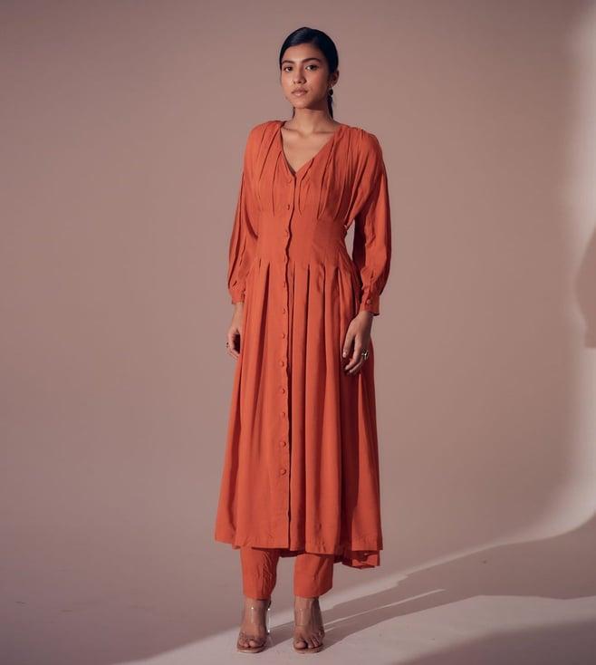 shibui sunset orange colour me beautiful coral kurta and pant