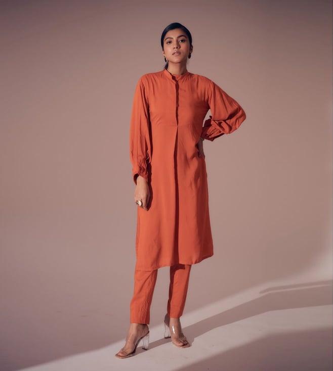 shibui sunset orange colour me beautiful napa long shirt kurta